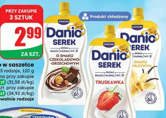 Serek Danio w saszetce truskawkowy promocja w Dino