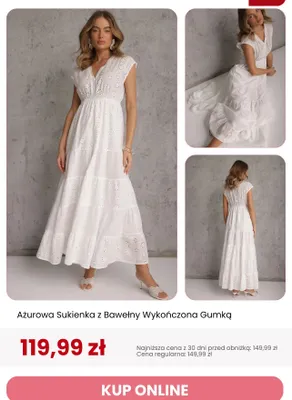 Sukienka ażurowa z bawełny wykończona gumką Renee promocja w Renee