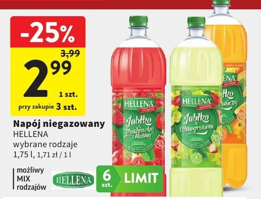 Napój niegazowany Hellena jabłko truskawka i malina promocja w Intermarche
