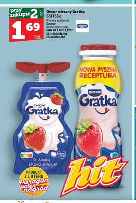Deser mleczny Gratka o smaku truskawkowym promocja w TOPAZ