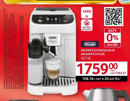Ekspres ECAM320,60.W Magnifica Plus DeLonghi promocja w Selgros