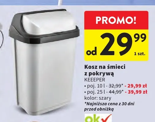 Kosz na śmieci z pokrywą 25 l Keeper promocja w Intermarche