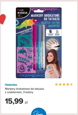 Markery brokatowe do tatuażu z szablonami Kidea 3 kolory promocja w Smyk