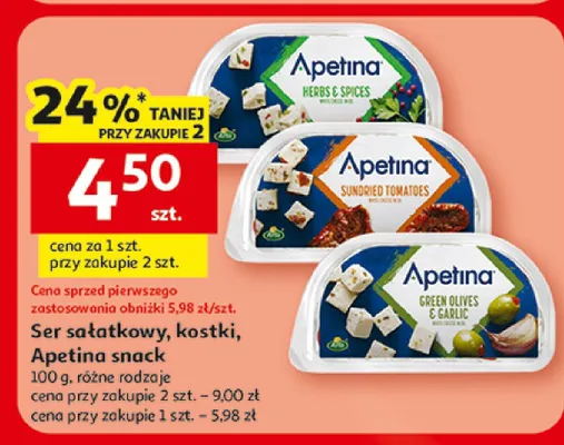 Ser sałatkowy kostki Apetina snack promocja w Auchan