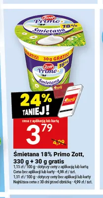 Śmietana Primo Zott 18% promocja w Twój Market