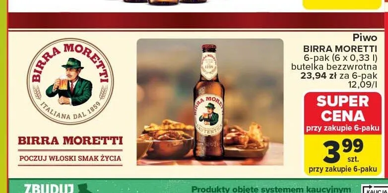 Piwo Birra Moretti L'Autentica 6-pak promocja w Carrefour