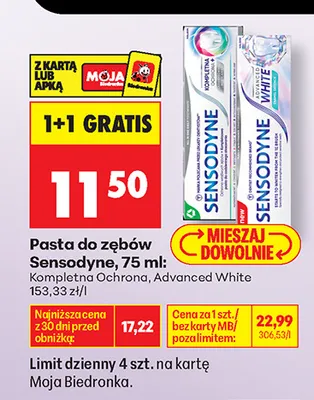 Pasta do zębów Sensodyne Kompletna Ochrona promocja w Biedronka