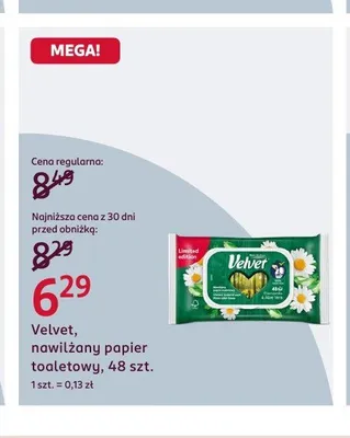 Nawilżany papier toaletowy Velvet promocja w Rossmann