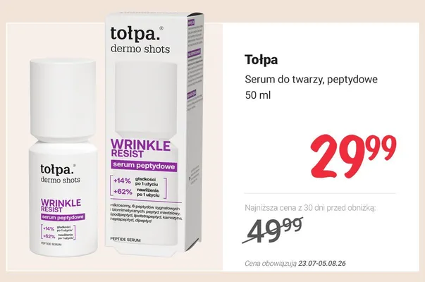 Serum do twarzy peptydowe Tołpa dermo shots Wrinkle Resist promocja w Rossmann