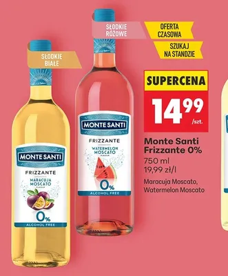 Wino bezalkoholowe, musujące Frizzante 0% Maracuja Moscato, Watermelon Moscato promocja w Biedronka