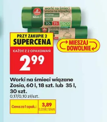 Worki na śmieci wiązane Zosia 35 l promocja w Biedronka