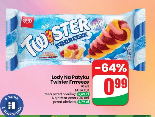 Lody na patyku Twister Frrreeze promocja w Dino