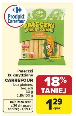 Pałeczki kukurydziane Carrefour Classic bez glutenu bez soli promocja w Carrefour