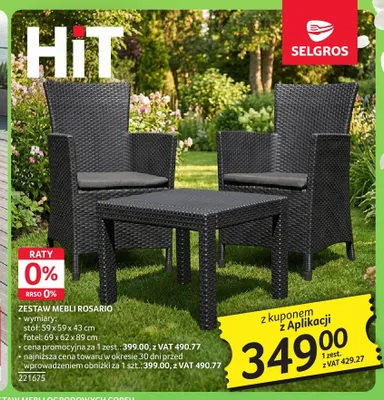 Zestaw mebli Rosario stół 59x59x43cm fotel 69x62x89cm promocja w Selgros