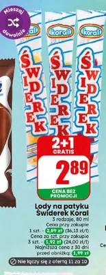 Lody na patyku Świderek Koral promocja w Dino
