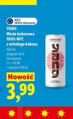 Woda kokosowa Yang z młodego kokosa liczi promocja w Lidl