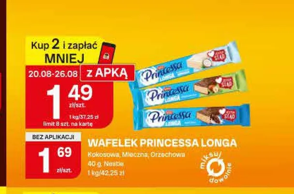 Wafelek Princessa Longa Mleczna promocja w Chorten