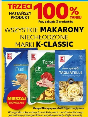 Wszystkie makarony niechłodzone marki K-Classic promocja w Kaufland