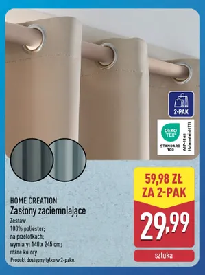 Zasłony zaciemniające Home Creation 2-pak promocja w Aldi