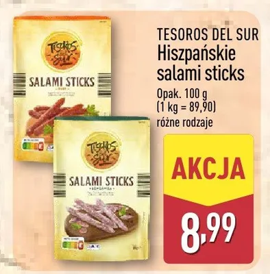 Hiszpańskie salami sticks różne rodzaje promocja w Aldi