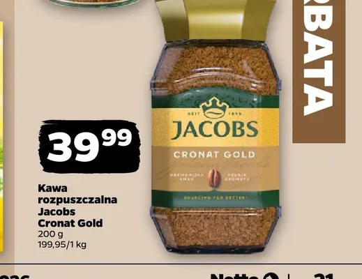 Kawa rozpuszczalna Jacobs Cronat Gold promocja w Netto