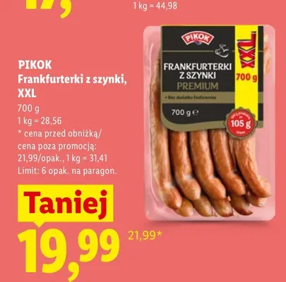 Frankfurterki z szynki Pikok XXL promocja w Lidl