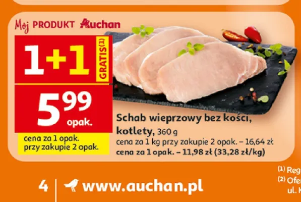 Schab wieprzowy bez kości kotlety Auchan promocja w Auchan