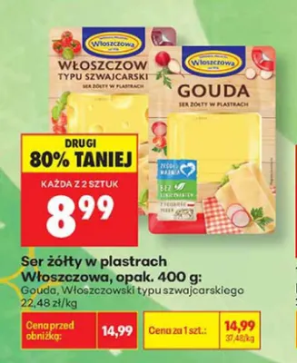 Ser żółty w plastrach Gouda Włoszczowa promocja w Biedronka