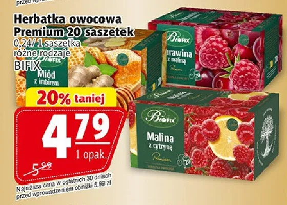 Herbatka owocowa Premium BiFix Malina z cytryną promocja w Prim Market