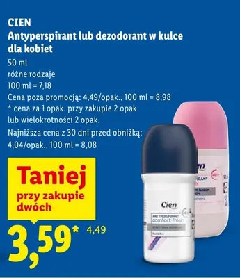 Antyperspirant lub dezodorant w kulce dla kobiet, różne rodzaje promocja w Lidl