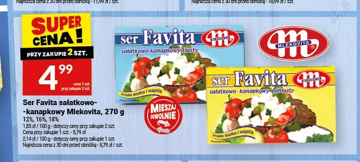 Ser Favita sałatkowo-kanapkowy Mlekovita 16% promocja w Twój Market