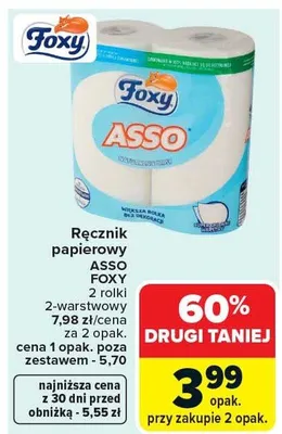 Ręcznik papierowy ASSO 2 rolki 2-warstwowy promocja w Carrefour