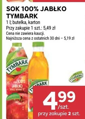 Sok 100% jabłko Tymbark butelka karton promocja w Stokrotka