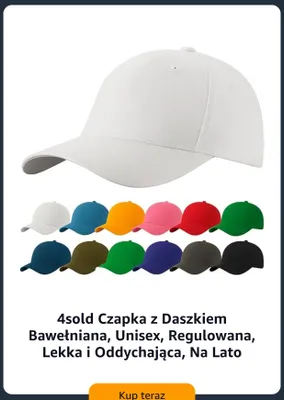 Czapka z daszkiem bawełniana 4sold unisex regulowana lekka i oddychająca na lato promocja w Amazon
