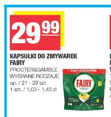 Kapsułki do zmywarek Fairy Original promocja w SPAR