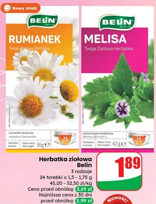 Herbatka ziołowa 3 rodzaje promocja w Dino