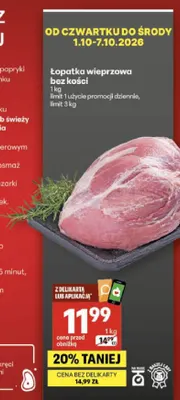 Łopatka wieprzowa bez kości promocja w Delikatesy Centrum