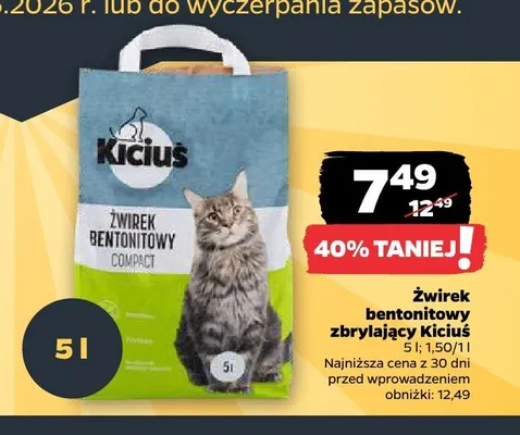 Żwirek bentonitowy zbrylający Kiciuś promocja w Netto