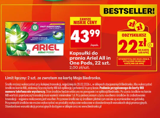 Kapsułki do prania Ariel All in One Pods promocja w Biedronka