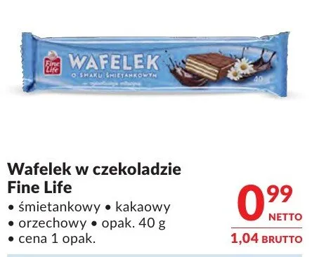 Wafelek w czekoladzie Fine Life śmietankowy, kakaowy, orzechowy promocja w Makro