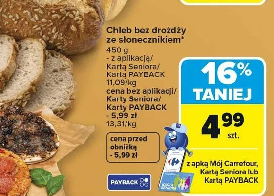 Chleb bez drożdży ze słonecznikiem promocja w Carrefour Market
