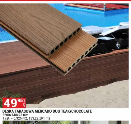 Deska tarasowa Mercado Duo Teak/Chocolate 2200x148x23mm promocja w Merkury Market