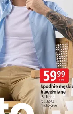 Spodnie męskie bawełniane J&J Trend roz. 32-42 mix kolorów promocja w Leclerc