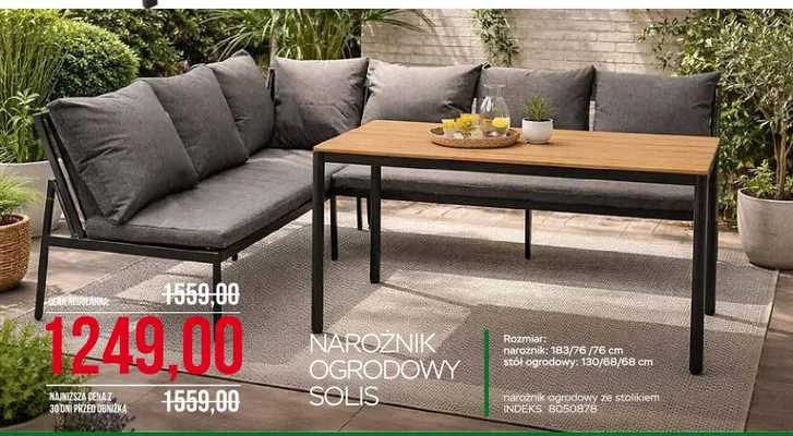 Narożnik ogrodowy Solis ze stolikiem promocja w Abra Meble