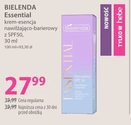 Krem-esencja nawilżająco-barierowy z SPF50 BIELENDA Essential promocja w Hebe