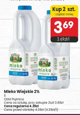 Mleko Wiejskie 2% Piątnica promocja w Market Point