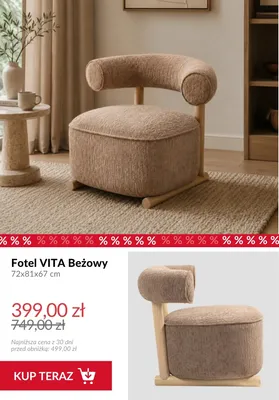 Fotel Vita beżowy 72x81x67 cm promocja w Homla