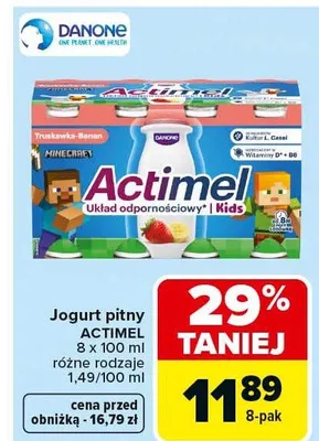 Jogurt pitny actimel układ odpornościowy kids różne rodzaje promocja w Carrefour