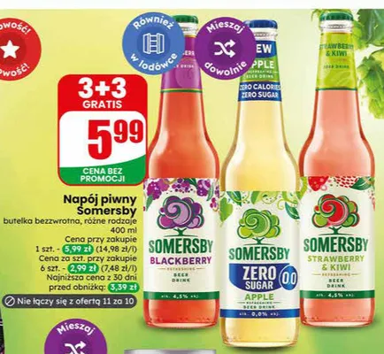 Napój piwny Somersby butelka bezzwrotna promocja w Dino