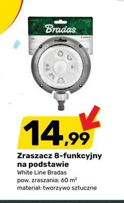 Zraszacz 8-funkcyjny na podstawie White Line Bradas pow. zraszania: 60 m² materiał: tworzywo sztuczne promocja w Bricomarche